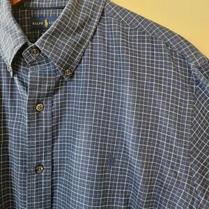 Polo Ralph Lauren Men's Button Down, Size XL Blue Plaid Brushed Twill Classic